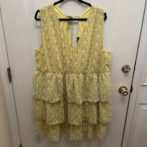 Clothing Obsessed Company COC Sleeveless Tiered‎ Yellow Floral Dress V-neck 3x